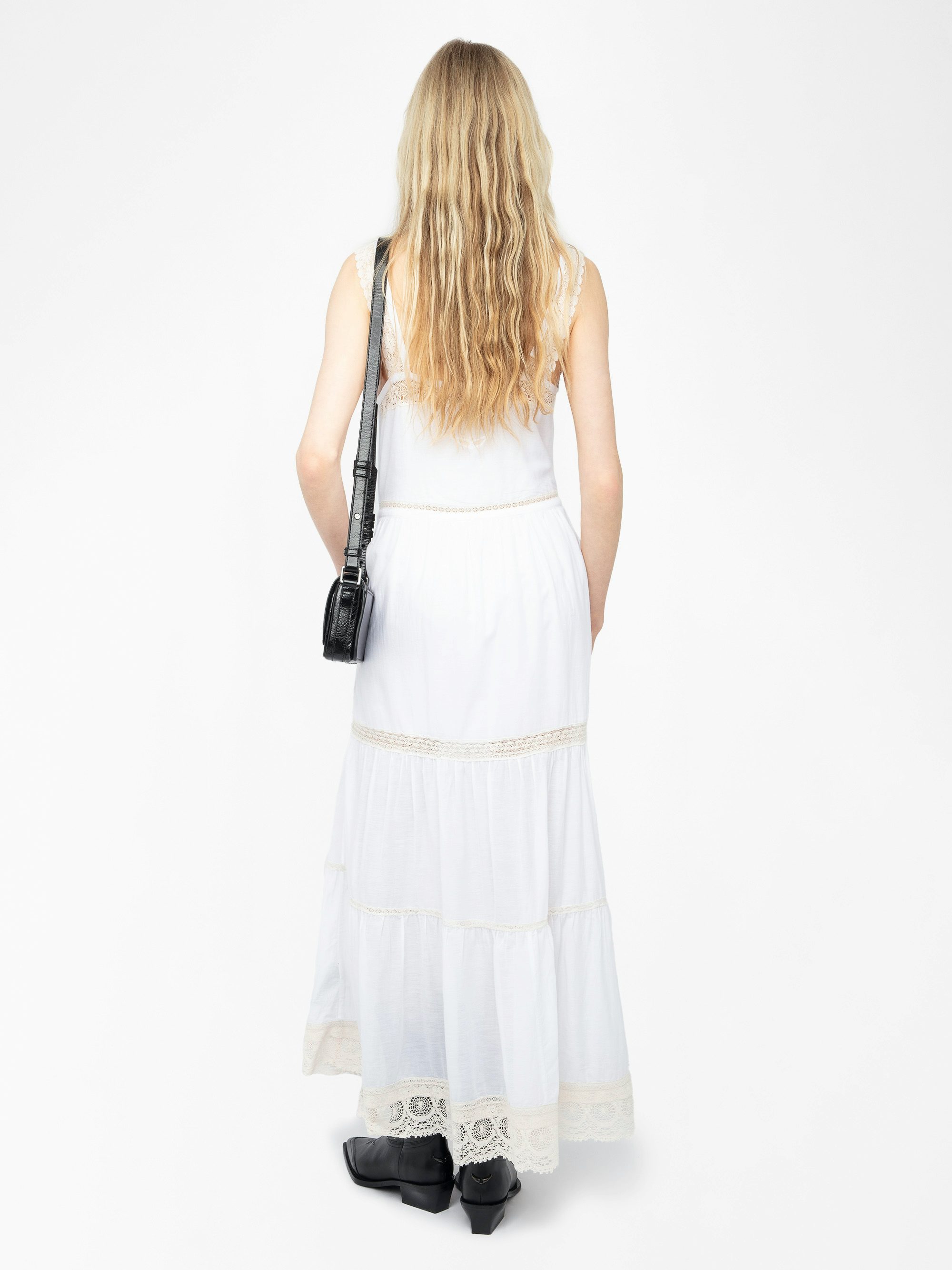 Relite Tomboy Dress - Long lingerie-inspired dress in cotton viscose, buttoned at the front, with lace straps.